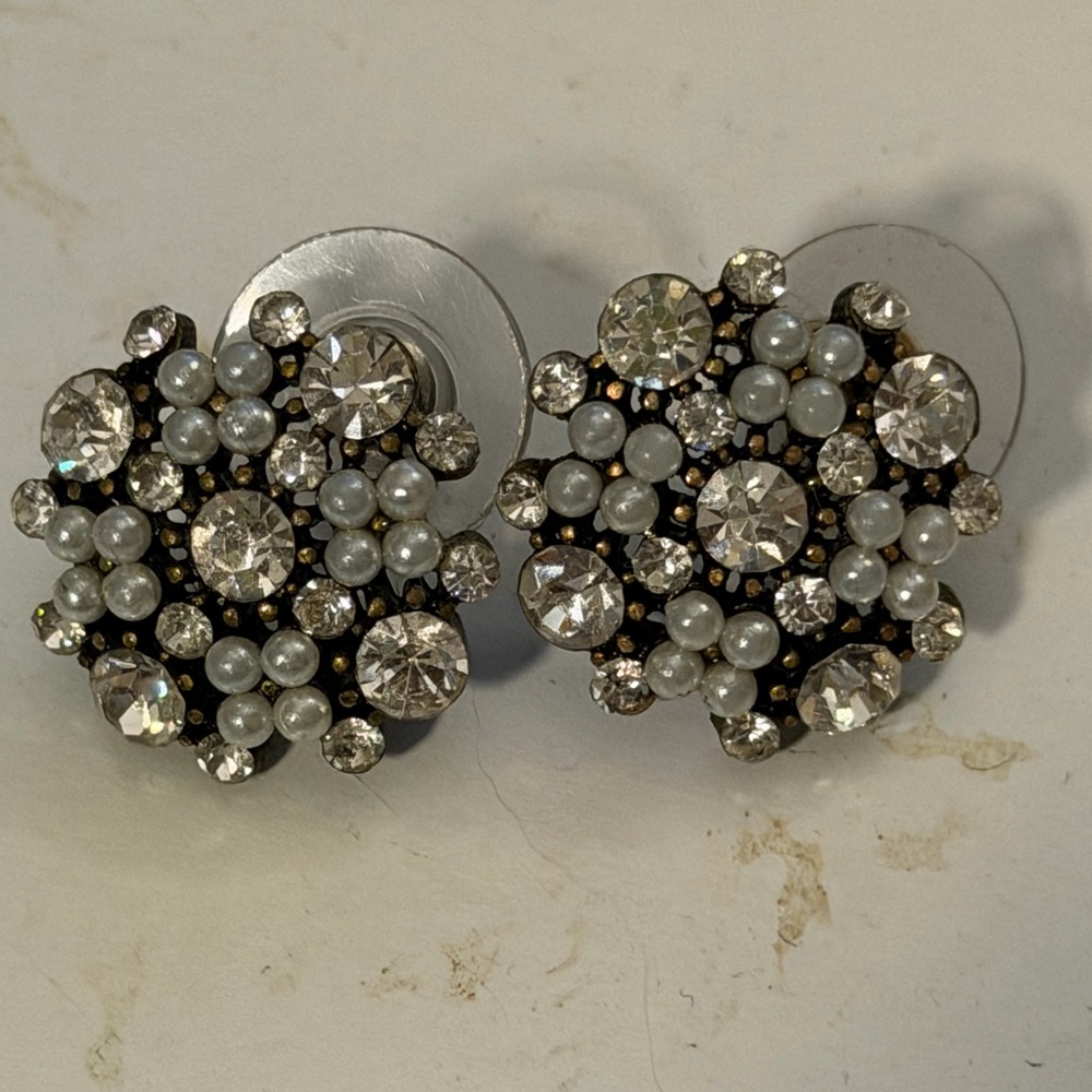 Elegant Silver and Pearl Cluster Earrings